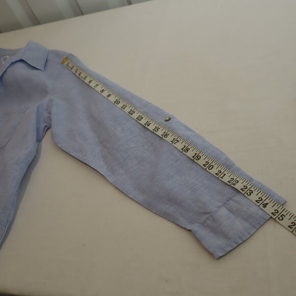 Sigrid Olsen Womens Blue Linen Tunic Button Up Long Sleeve Size Med Lightweight - Picture 8 of 8